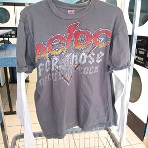 AC/DC Kids Long Sleeve Layered Look Tee in Black, White and Red